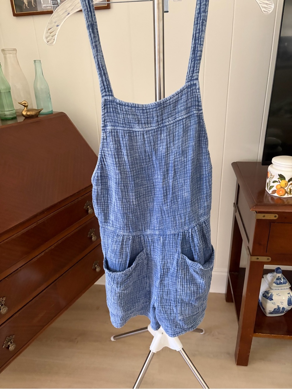 Anthropologie Women’s Blue Gauze One-Piece Romper with Pockets